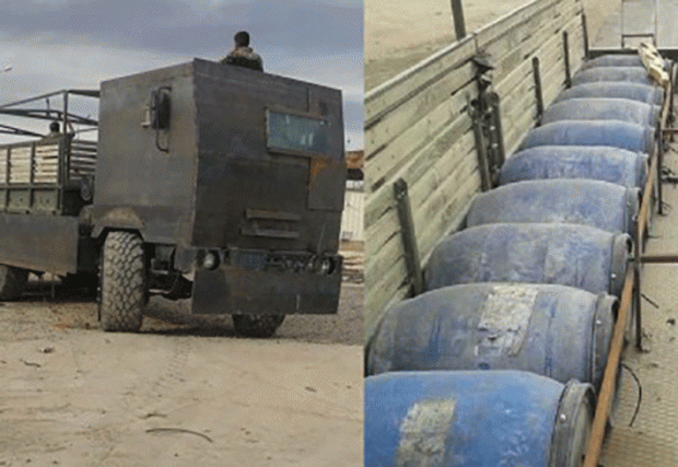 극단주의 무장단체 이슬람국가(IS)의 폭탄트럭이 철갑을 새로 장착하고 폭발물을 실어 나르고 있다. | KURDISH SOCIAL MEDIA