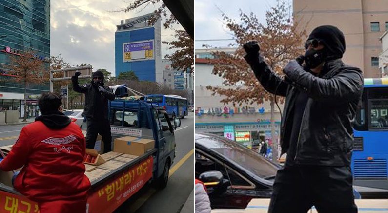 배우 김보성이 1일 대구를 찾아가 마스크를 나눠주며 시민들을 격려했다. | 페이스북 페이지 실시간대구