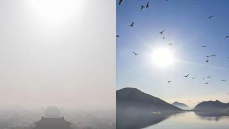 [좌] 2019년 12월 미세먼지에 덮인 중국 자금성 [우] 지난 3월 중국 후베이성의 깨끗한 공기 | EPA=연합뉴스; 신화=연합뉴스
