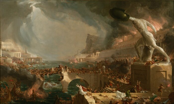 토마스 콜(Thomas Cole)의 연작 '제국의 행로' 중 '파괴' 1836년, 뉴욕 역사협회 박물관 | 퍼블릭 도메인
