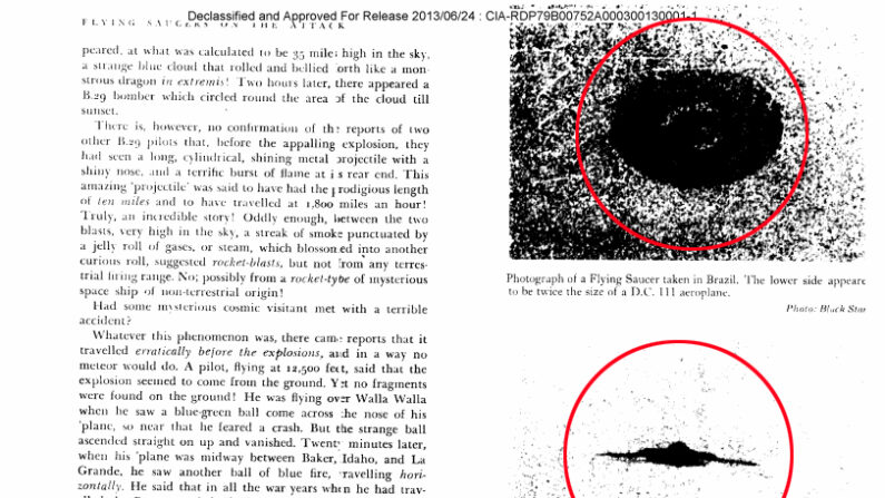 CIA가 공개한 UFO 기밀문서 일부 | 화면 캡처