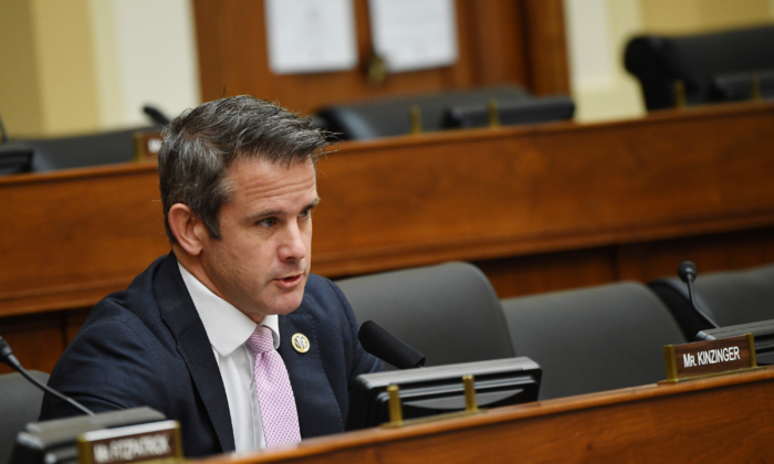 WASHINGTON, DC - SEPTEMBER 16: Rep. Adam Kinzinger (R-IL) questions witnesses during a House Committee on Foreign Affairs hearing looking into the firing of State Department Inspector General Steven Linick, on Capitol Hill on September 16, 2020 in Washington, DC. The foreign affairs committee issued the subpoenas as part of the panel's probe into accusations that Linick was fired while investigating Secretary of State Mike Pompeo's role in a controversial $8 billion weapons sale to Saudi Arabia. (Photo by Kevin Dietsch-Pool/Getty Images)