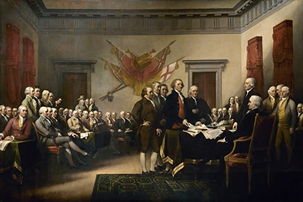 1776년 6월 28일 5인 위원회가 ‘독립선언문’을 대륙회의에 상정하는 장면을 그린 존 트럼벌(John Trumbull, 1756~1843)의 작품 ‘독립선언’. | 퍼블릭 도메인