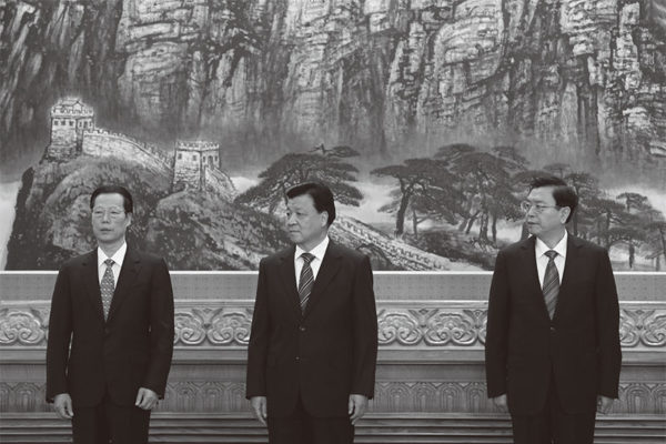 장쩌민(江澤民)파 전 중국 공산당 중앙정치국 상무위원들 장가오리(張高麗)·류윈산(劉雲山)·장더장(張德江)(왼쪽부터). | Lintao Zhang/Getty Images