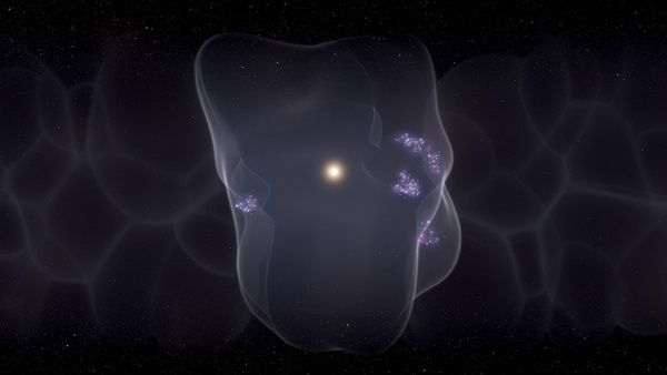 지구 주위 500광년 이내의 새로운 별은 우주 거품의 작용으로 탄생하고 있다. 컴퓨터 그래픽으로 나타낸 개념도 | CfA, Leah Hustak (STScI)