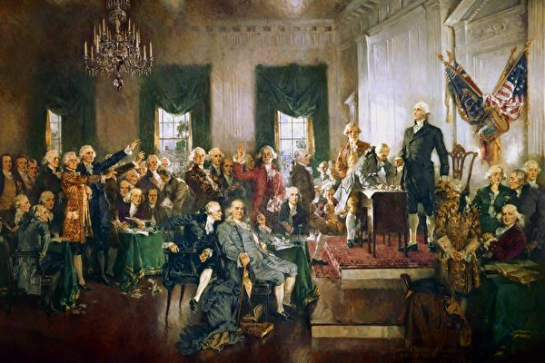 미국 헌법 서명 당시의 모습을 그린 하워드 챈들러 크리스티의 유화. | 퍼블릭 도메인