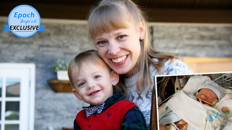 아비게일 오스트롬과 그녀의 아들 테오도르는 선천성횡격막탈장(CDH)을 가지고 태어났다. 삽입된 그림은 신생아집중치료실에 있는 신생아 테오도르 | 아비게일 오스트롬제공 