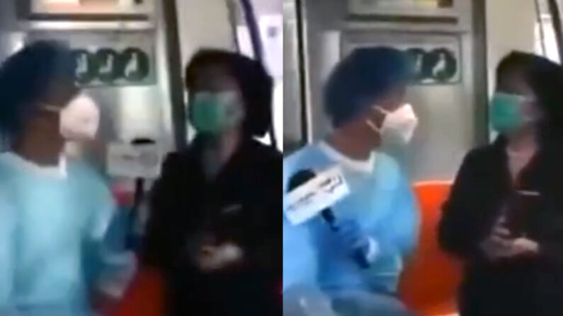 22일 중국 상하이 지하철 운영 재개를 보도한 중국 관영매체 생중계 화면 도중 포착된 장면. | 상하이라디오 화면 캡처