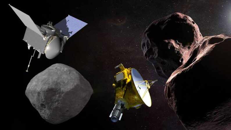 베누에 접근한 소행성 탐사선 오시리스-렉스(왼쪽)와 울티마-툴레에 접근한 뉴허라이즌스호 상상도 | NASA/고다드/JHUAPL/SwRI/애리조나대=연합