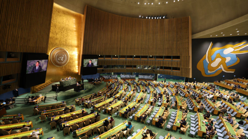 자료사진: 유엔 총회. 지난 2022년 9월6일 윤석열 대통령의 기조연설 당시 모습. | 연합
