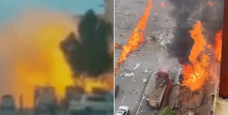 2023년 7월 29일, 허베이 성 헝수이시 안핑현에서 가스관에서 누출된 가스가 폭발하는 사고가 일어났다. 큰 폭발음과 함께 상점에서 거대한 불길이 맞은편 도로로 분출됐다. | 소셜미디어 화면 캡처