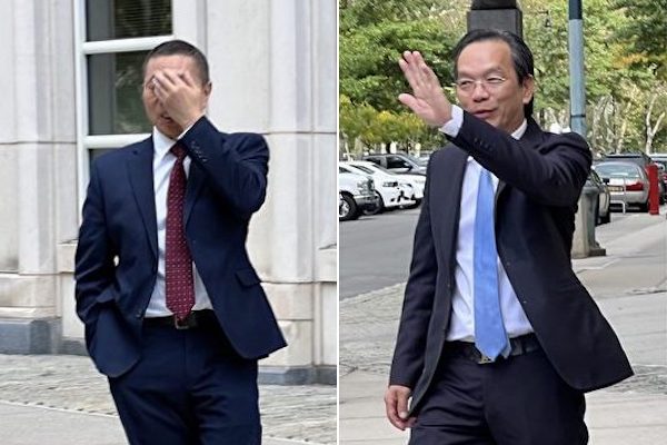 미국에서 중국 비밀경찰서 운영 혐의로 체포된 '미국장뤄협회(長樂公會)' 천진핑 비서장(왼쪽)과 루젠왕 전 회장. | 에포크타임스