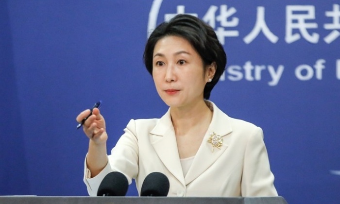 마오닝 중국 외교부 대변인이 9일 베이징 외교부 청사에서 브리핑하고 있다. | 연합뉴스
