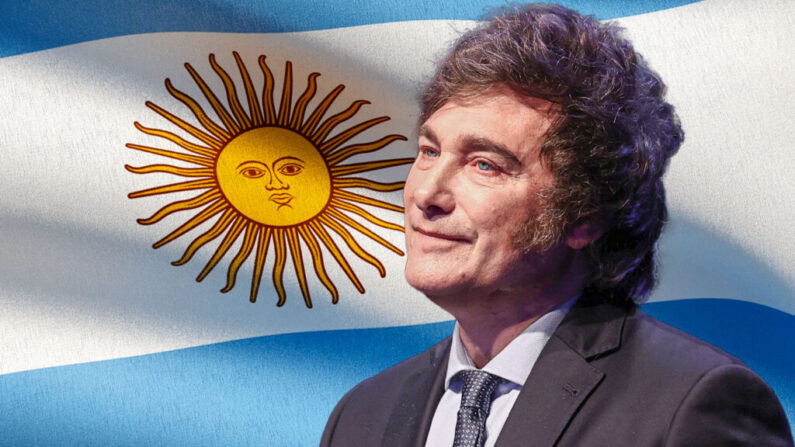 지난 19일(현지시간) 아르헨티나 대선 결선투표에서 승리한 경제학자 출신의 하비에르 밀레이 당선인. | Tomas Cuesta/Getty Images, quatrox/PIXTA; 그래픽=에포크타임스