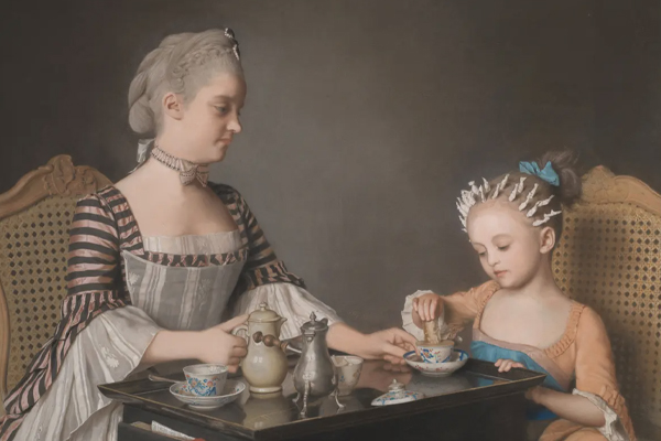 ‘라베르뉴 가족의 아침 식사’(1754), 장 에티엔 리오타르. 캔버스에 파스텔. 런던 내셔널 갤러리 | 공개 도메인