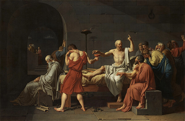 ‘소크라테스의 죽음’(1787), 자크 루이 다비드. 캔버스에 유채. 메트로폴리탄 미술관 | 공개 도메인