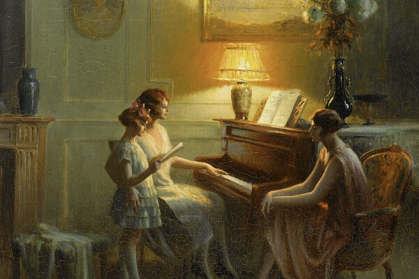 ‘피아노 옆에서’(1910), 델핀 앙졸라스. 캔버스에 오일 | 공개 도메인