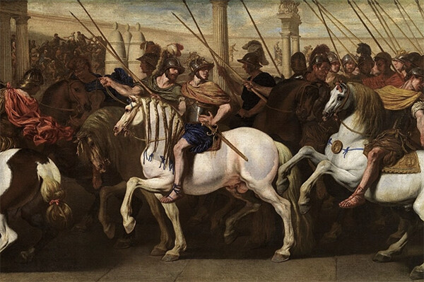 ‘서커스의 로마 군사들’(1640), 아니엘로 팔코네 | 공개 도메인