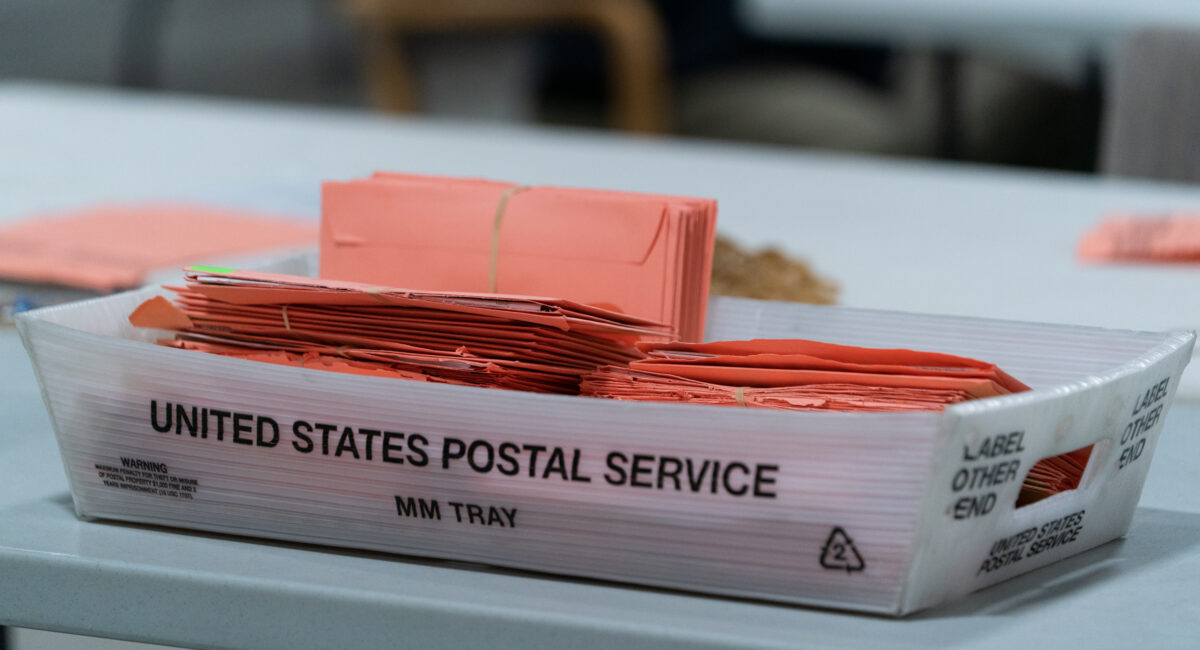 Provisional ballots are seen in a postal service