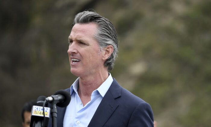 California Gov. Gavin Newsom speaks during a press conference in Big Sur, Calif., on April 23, 2021. (Nic Coury/File Photo via AP)