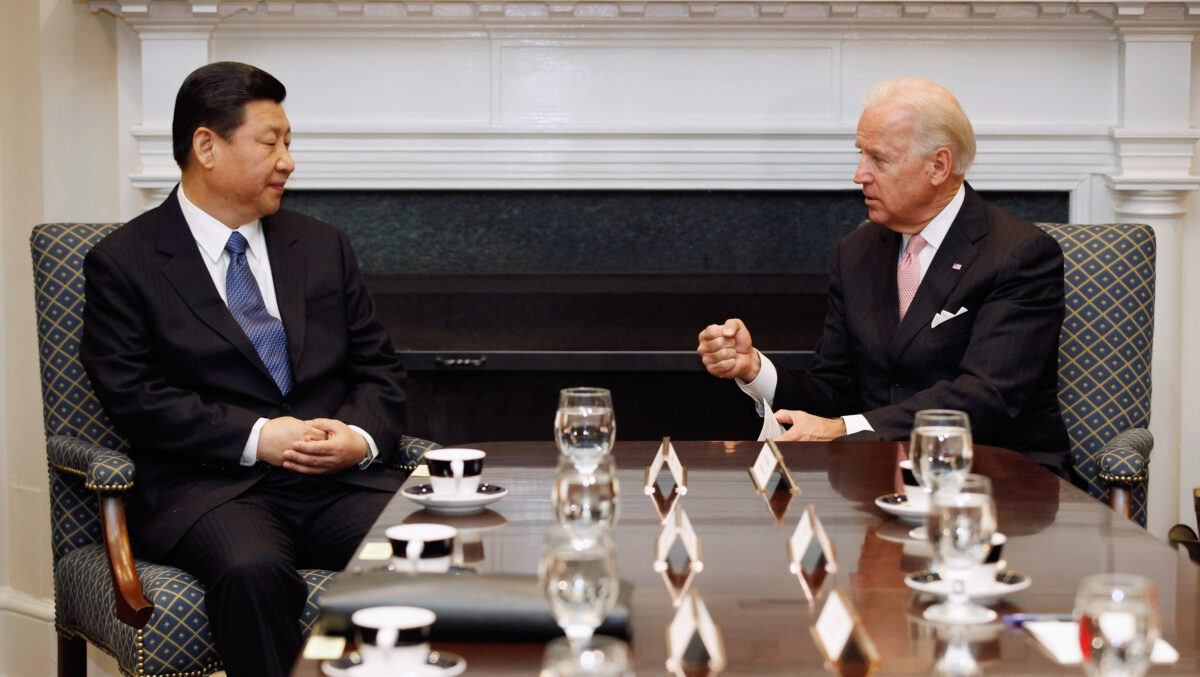 Then U.S. Vice President Joe Biden (R) and Chinese Vice President Xi Jinping